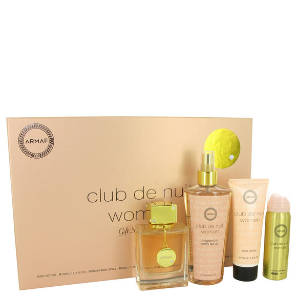 Club De Nuit Gift set  3.6 oz Eau De Parfum Spray + 1.7 oz Body Spray + 3.4 oz Body Lotion + 8.4 oz Fragrance Body Spray For Women by Armaf