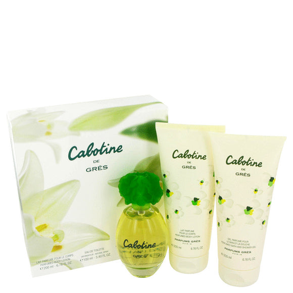 CABOTINE Gift Set  3.4 oz Eau De Toilette Spray + 6.7 oz Body Lotion + 6.7 oz Shower Gel For Women by Parfums Gres