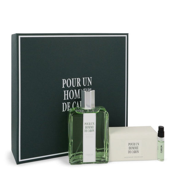 CARON Pour Homme 0.00 oz Gift Set  4.2 oz Eau De Toilette Spray + 3.3 oz Soap + .06 oz Vial (sample) For Men by Caron
