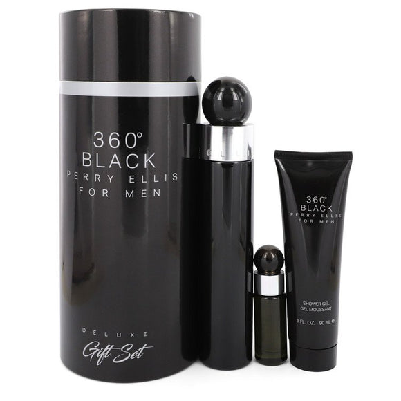Perry Ellis 360 Black Gift Set  3.4 oz Eau De Toilette Spray + .25 oz Mini EDT Travel Spray + 3 oz Shower Gel For Men by Perry Ellis