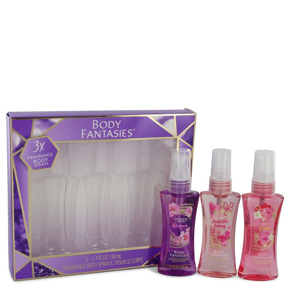 Body Fantasies Signature Japanese Cherry Blossom Gift Set  Three 1.7 oz Body Sprays Includes Japanese Cherry Blossom + Sweet Crush + Pink Sweet Pea Fantasy For Women by Parfums De Coeur