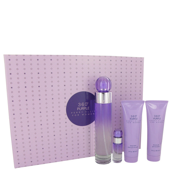 Perry Ellis 360 Purple Gift Set - 3.4 oz Eau De Parfum Spray + .25 oz Mini EDP Spray + 3 oz Body Lotion + 3 oz Shower Gel For Women by Perry Ellis