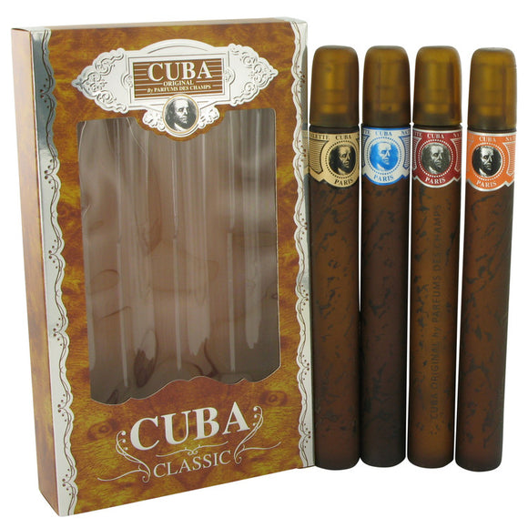 CUBA BLUE 0.00 oz Gift Set  Cuba Variety Set includes All Four 1.15 oz Sprays, Cuba Red, Cuba Blue, Cuba Gold and Cuba Orange For Men by Fragluxe