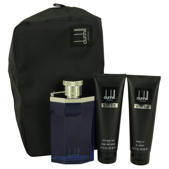 Desire Blue Gift Set  3.4 oz Eau DE Toilette Spray + 3 oz Shower Gel + 3 oz After Shave Balm + Bag For Men by Alfred Dunhill