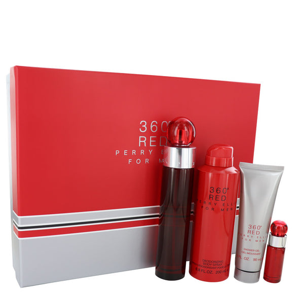 Perry Ellis 360 Red Gift Set  3.4 oz Eau De Toilette Spray + .25 oz Mini EDT Spray + 6.8 oz Body Spray + 3 oz Shower Gel For Men by Perry Ellis