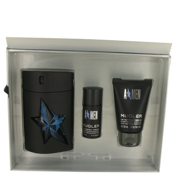 ANGEL Gift Set  3.4 oz Eau De Toilette Spray Refillable ( Rubber Bottle) + 1.7 oz Hair & Body Shampoo + .7 oz Deodorant Stick (Alcohol Free) For Men by Thierry Mugler