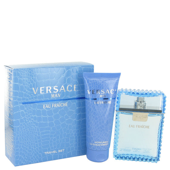Versace Man Gift Set - 3.3 oz Eau De Toilette Spray (Eau Frachie) + 3.3 oz Shower Gel For Men by Versace
