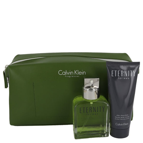 ETERNITY Gift Set  3.4 oz Eau De Toilette Spray + 3.4 oz Hair & Body wash + Toiletry Bag For Men by Calvin Klein