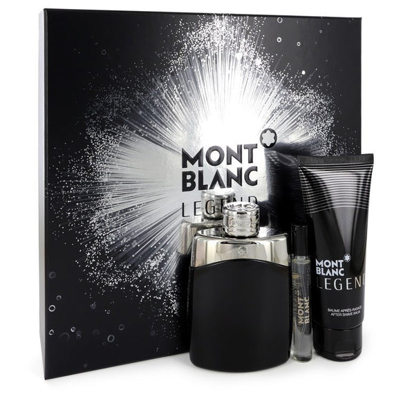 MontBlanc Legend Gift Set  3.3 oz Eau De Toilette Spray +.25 oz  Mini EDT Spray + 3.3 oz After Shave Balm For Men by Mont Blanc