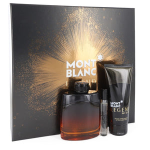 Montblanc Legend Night Gift Set  3.3 oz Eau De Parfum Spray +.25 oz Mini EDP Spray + 3.3 oz After Shave Balm For Men by Mont Blanc