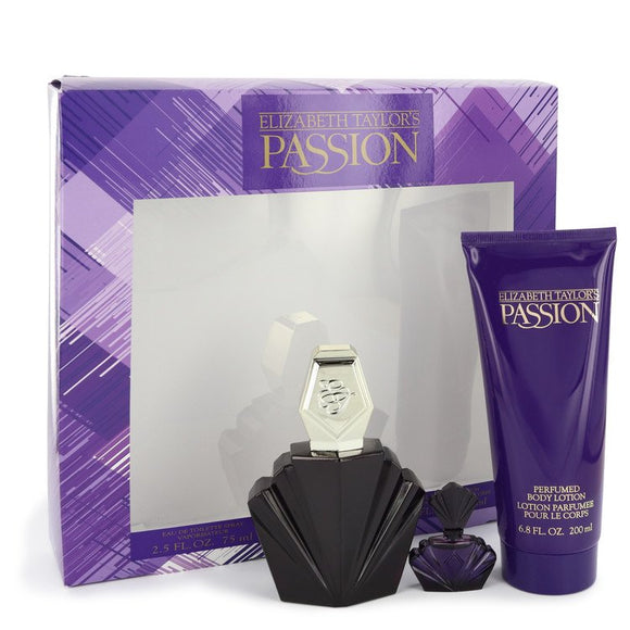 PASSION Gift Set  2.5 oz Eau De Toilette Spray + .12 oz Mini EDP + 6.8 oz Body Lotion For Women by Elizabeth Taylor