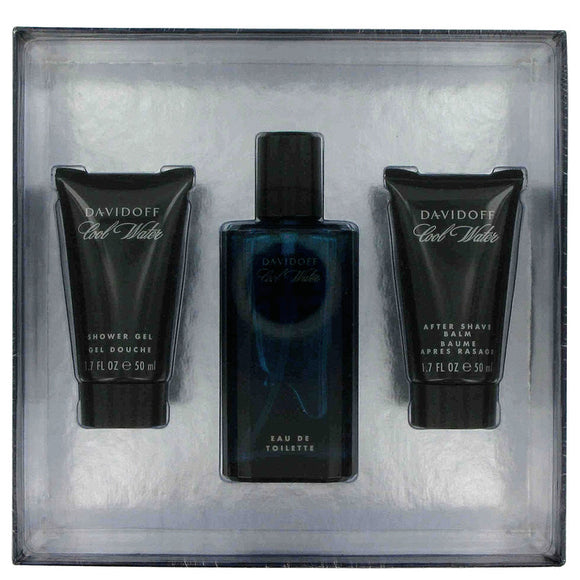 Cool Water Gift Set - 2.5 oz Eau De Toilette Spray + 1.7 oz After Shave Balm + 1.7 oz Shower Gel For Men by Davidoff