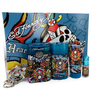 Ed Hardy Hearts & Daggers Gift Set  3.4 oz Eau De Toilette Spray + 3 oz Shower Gel + 2.75 oz Deodorant Stick + .25 oz Mini EDT Spray + Free Key Chain For Men by Christian Audigier
