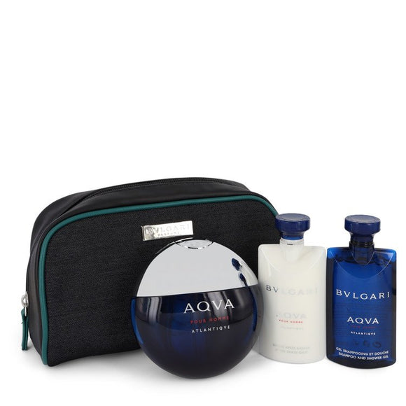 Bvlgari Aqua Atlantique Gift Set  3.4 oz Eau De Toilette Spray + 2.2 oz Shower Gel + 2.2 oz After Shave Balm in Pouch For Men by Bvlgari
