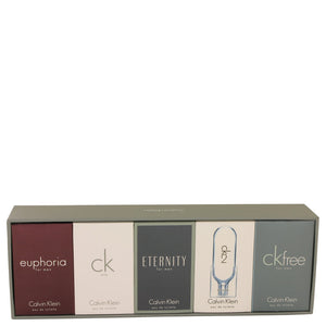 Eternity Gift Set - Deluxe Travel Mini Set Includes Euphoria, CK One, Eternity, Ck 2 and CK Free, All are .33 oz Pours For Men by Calvin Klein