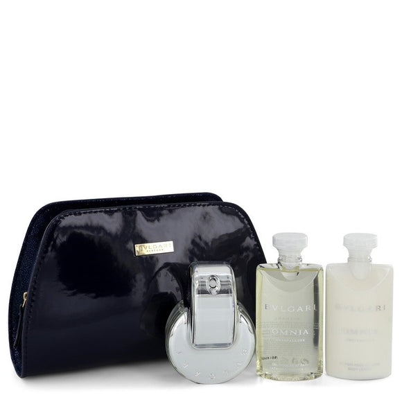 OMNIA CRYSTALLINE Gift Set  2.2 oz Eau De Toilette Spray + 2.5 oz Body Lotion + 2.5 oz Shower Gel + Toiletry Bag For Women by Bvlgari