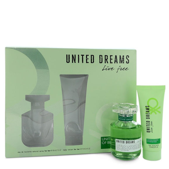 United Dreams Live Free Gift Set  2.7 oz Eau De Toilette Spray + 2.5 oz Body Lotion For Women by Benetton