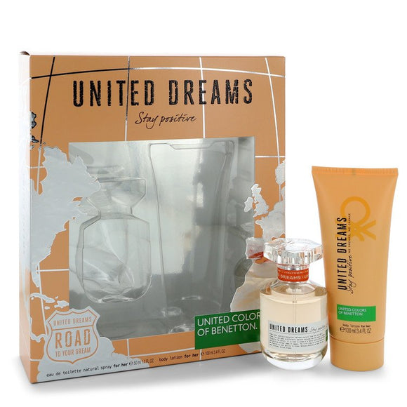 United Dreams Stay Positive Gift Set  1.7 oz Eau De Toilette Spray + 3.4 oz Body Lotion For Women by Benetton