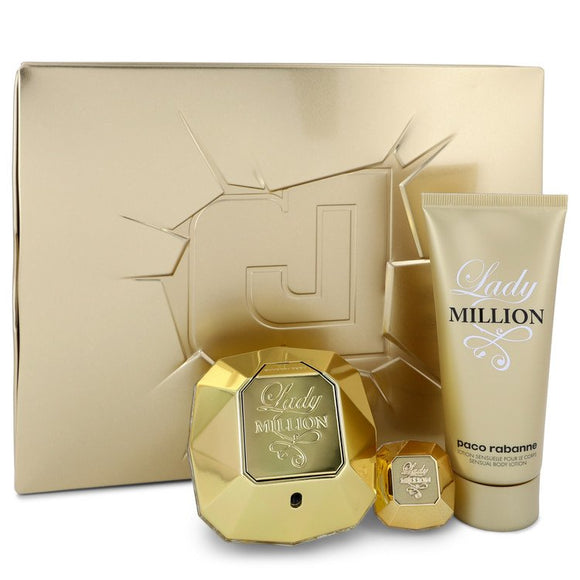 Lady Million Gift Set  2.7 oz Eau De Parfum Spray + .17 oz Mini EDP + 3.4 oz Body Lotion For Women by Paco Rabanne