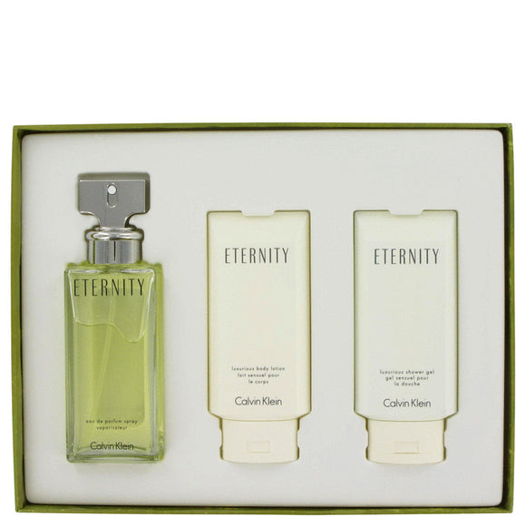 ETERNITY Gift Set  3.4 oz Eau De Parfum Spray + 3.4 oz Body Lotion + 3.4 oz Shower Gel For Women by Calvin Klein
