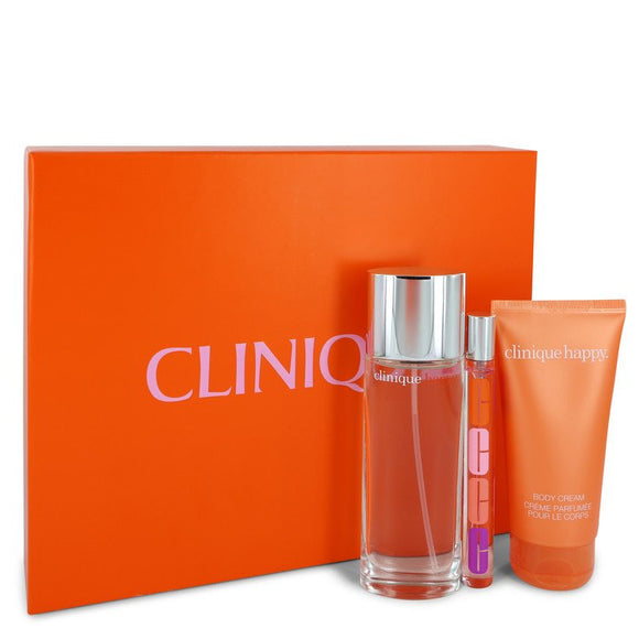 HAPPY Gift Set  1.7 oz Eau De Parfum Spray + 2.5 oz Body Cream + .34 oz Mini EDP Spray For Women by Clinique