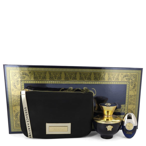 Versace Pour Femme Dylan Blue Gift Set  3.4 oz Eau De Parfum Spray + 0.3 oz Mini EDP Spray in Versace Black & Gold Pouch For Women by Versace
