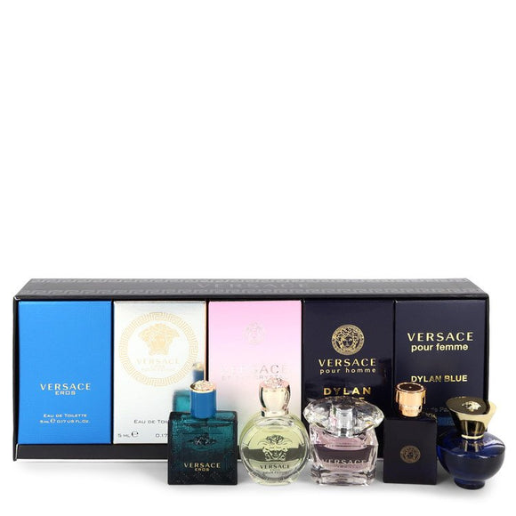 Versace Eros Gift Set  The Best of Versace Men`s and Women`s Miniatures Collection Includes Versace Eros, Versace Pour Homme Dylan Blue, Versace Pour Femme Dylan Blue, Bright Crystal and Versace Eros Pour Femme For Men by Versace