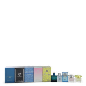 Bright Crystal Gift Set  The Best of Versace Men`s and Women`s Miniatures Collection Includes Versace Eros, Versace Pour Homme, Versace Man Eau Fraiche, Bright Crystal, and Versace Yellow Diamond For Women by Versace