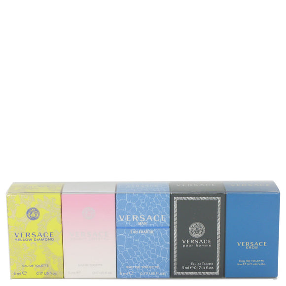 Versace Pour Homme Gift Set - The Best of Versace Men`s and Women`s Miniatures Collection Includes .17 oz Versace Eros, .17 oz Versace Pour Homme, .17 oz Versace Man Eau Fraiche, .17 oz Bright Crystal, and .17 oz Versace Yellow Diamond For Men by Versace