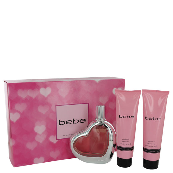 Bebe Gift Set - 3.4 oz Eau De Parfum Spray + 3.4 oz Body Lotion + 3.4 oz Shower Gel For Women by Bebe