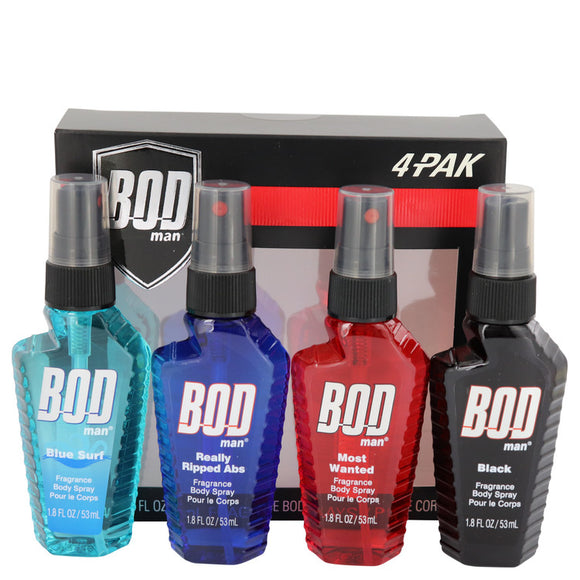 Bod Man Really Ripped Abs Gift Set - Bod Man Set Includes Blue Surf, Really Ripped Abs, Most Wanted and Black all in 1.8 oz Body Sprays For Men by Parfums De Coeur