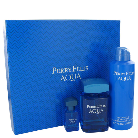 Perry Ellis Aqua Gift Set  3.4 oz Eau DE Toilette Spray + 0.5 oz Mini EDT Spray + 6.8 oz Deodorant Spray For Men by Perry Ellis