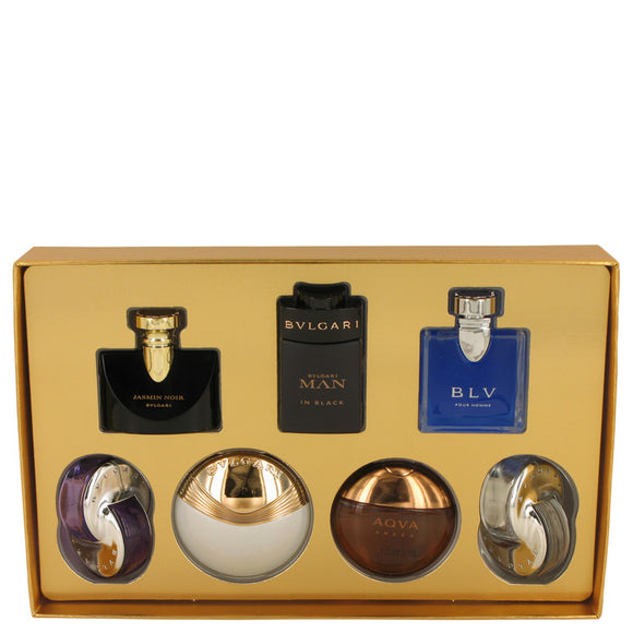 Bvlgari Aqua Amara Gift Set  Seven piece Iconic Miniature Collection All .17 oz Travel Mini`s (Omnia Amethyste, Jasmin Noir EDP, Aqua Divina, Man In Black EDP, Aqua Amara, BLV Men, Omnia Crystalline) For Men by Bvlgari