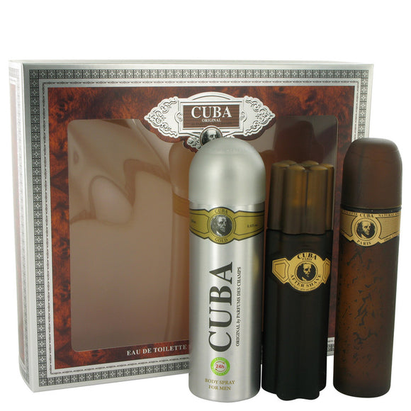 Cuba Gold 0.00 oz Gift Set  3.3 oz Eau De Toilette Spray + 3.3 oz After Shave Spray + 6.7 oz Body Deodorant Spray For Men by Fragluxe