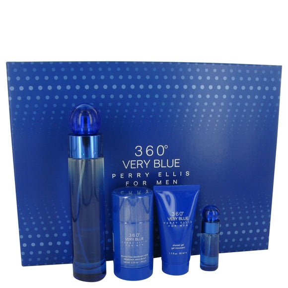 Perry Ellis 360 Very Blue Gift Set - 3.4 oz Eau De Toilette Spray + .25 oz Mini EDT Spray + 2.75 oz Deodorant Stick + 1.7 oz Shower Gel For Men by Perry Ellis