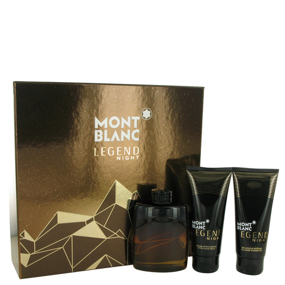 Montblanc Legend Night Gift Set  3.3 oz Eau De Parfum Spray + 3.3 oz After Shave Balm + 3.3 oz Shower Gel For Men by Mont Blanc